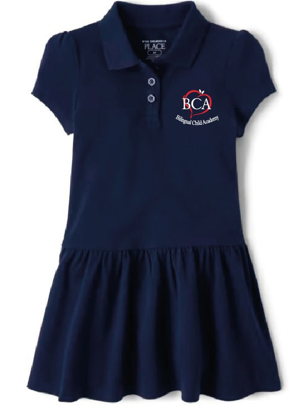 Toddler Girls Uniform Pique Polo Dress - Main Image